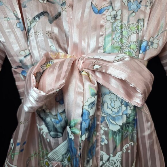 Vintage Marukyo Pink Floral Open Satin Kimono Robe 35" - Picture 3 of 11